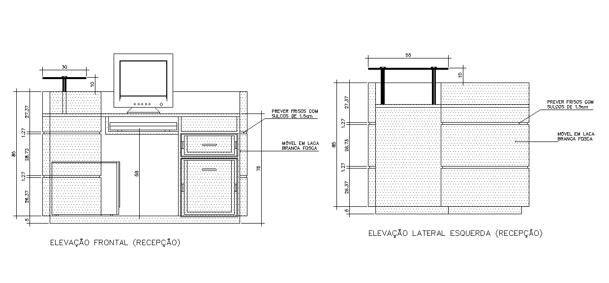 Reception Table Elevation CAD Drawing in DWG File Format