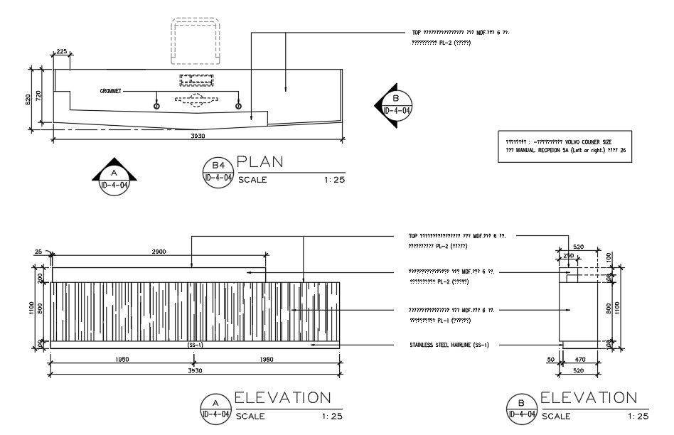 Reception Table Plan And Elevation Design DWG File