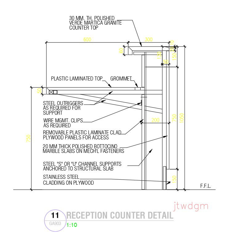 Reception counter detail in AutoCAD 2D drawing, dwg file, CAD file