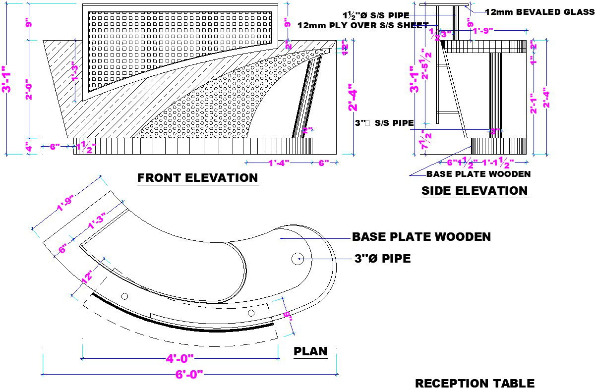 Reception Table DWG Design Details in AutoCAD Layout