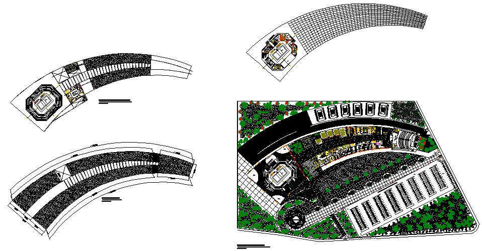 Recreation center park landscaping structure details dwg file