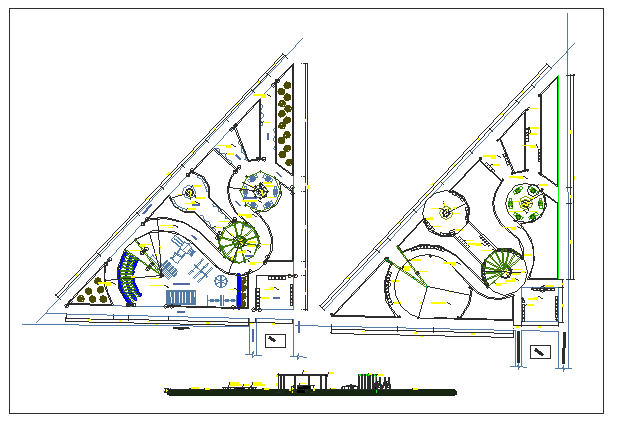 Recreation park landscaping with gate details dwg file