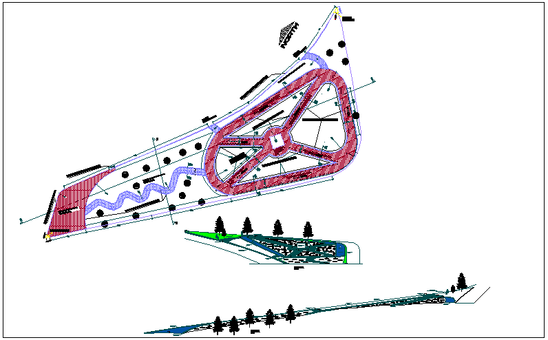 Recreational public center park landscaping details dwg file