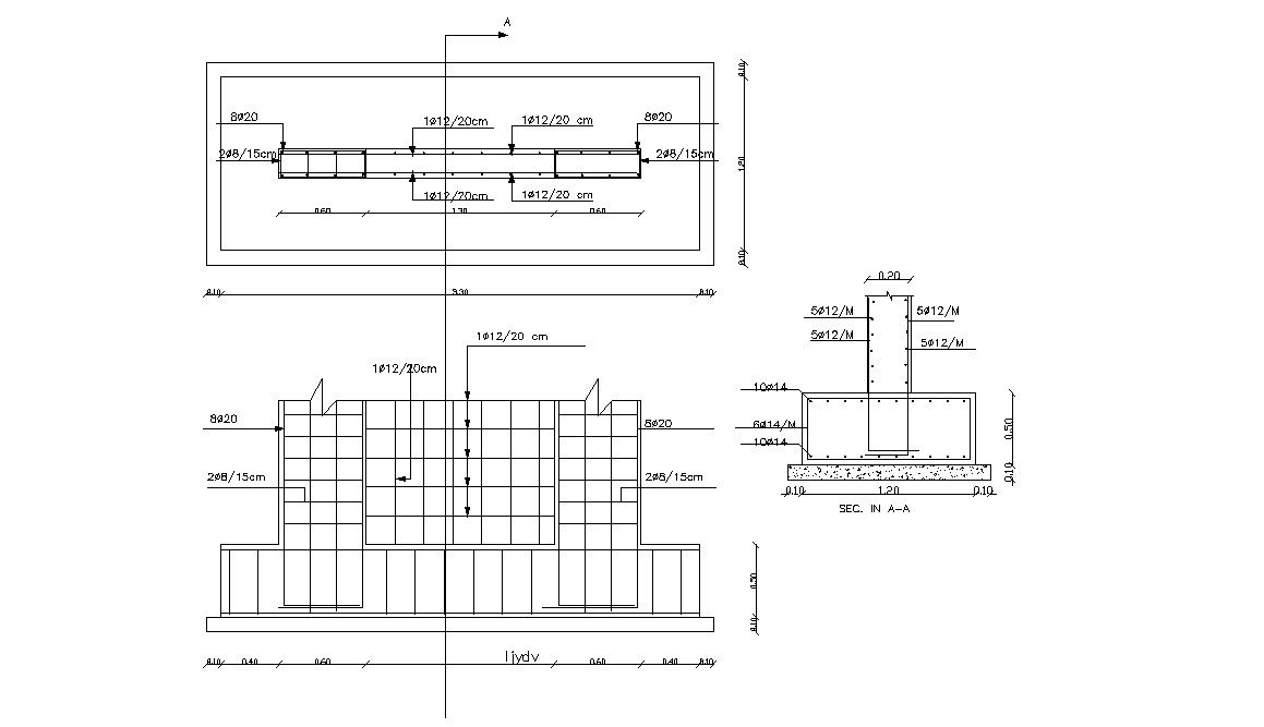 Rectangular Combined Footing Design AutoCAD Drawing
