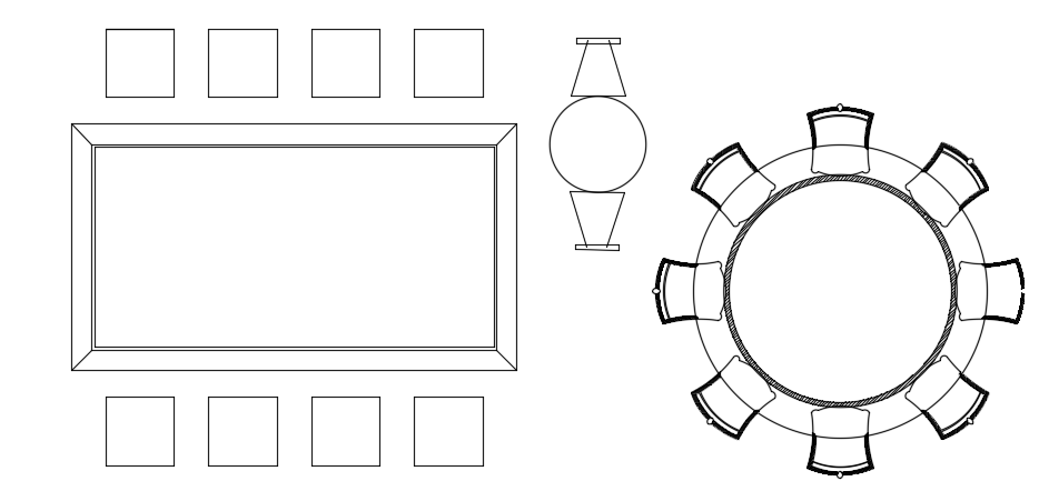 Round and Rectangular Dining Table CAD Plan with Seating