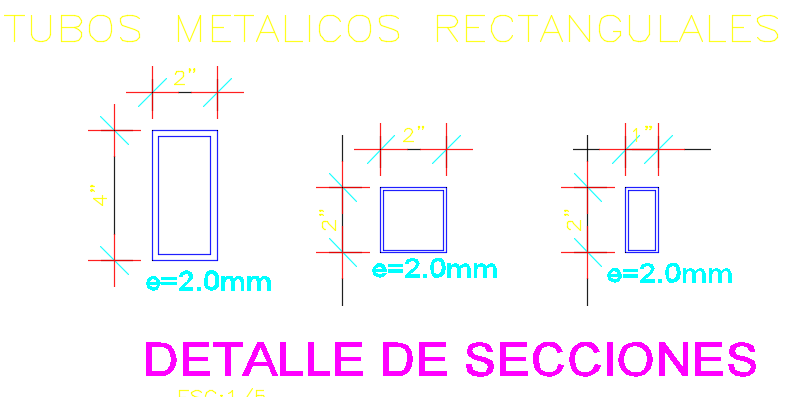 Rectangular metallic tubes 2D AutoCAD drawing