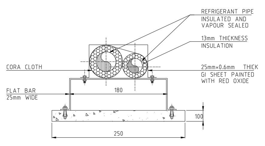 Refrigerator pipe detail drawing with dimension.