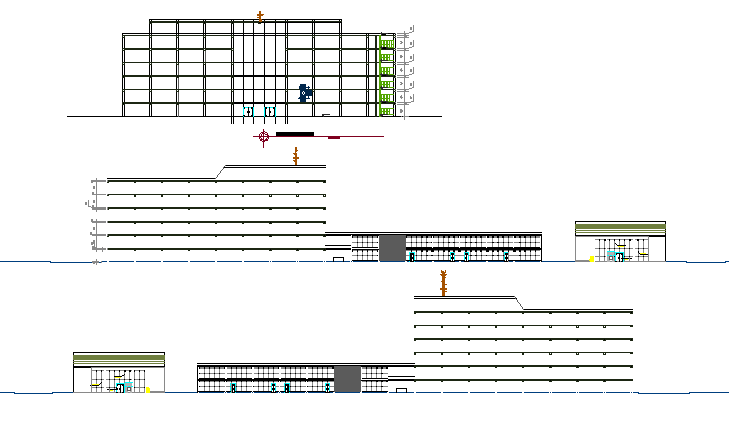 Regional government office elevation and sectional view dwg file