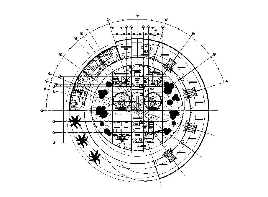 Regional hospital distribution plan and landscaping structure details dwg file