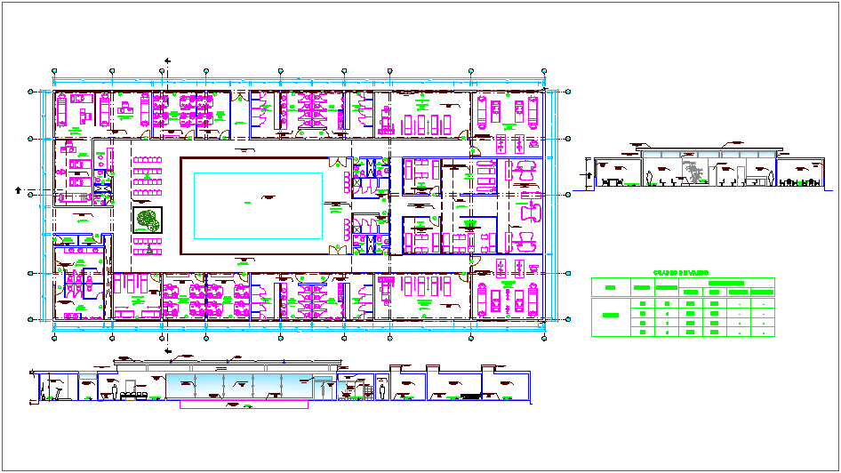 Rehabilitation unit plan and elevation with door and winnow schedule dwg file