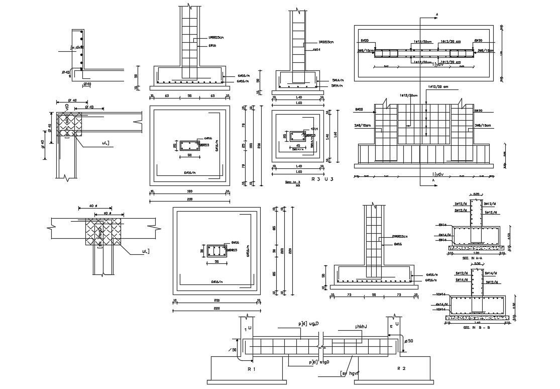 Reinforced Foundation And Column Section Drawing Free DWG file