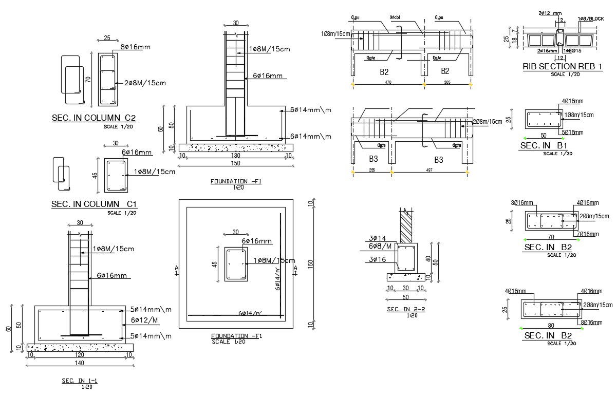 Reinforced Foundation Column Plan With RCC Structure Design