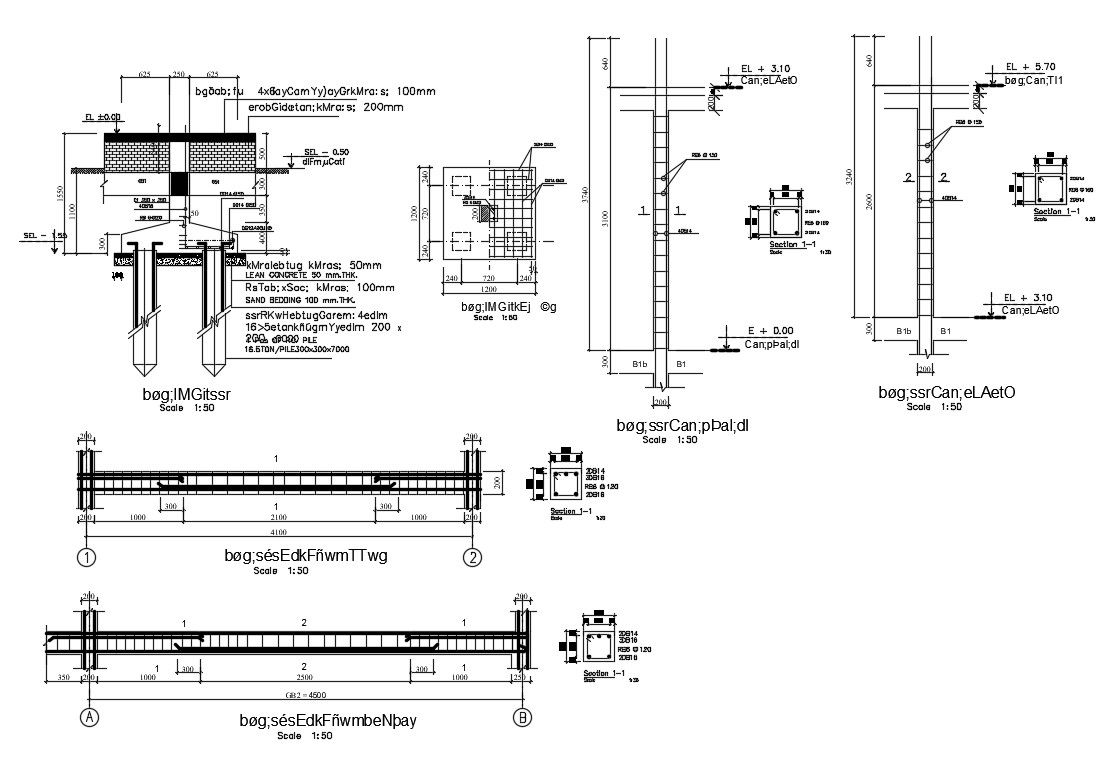 Reinforced beam and column constructive structure details dwg file