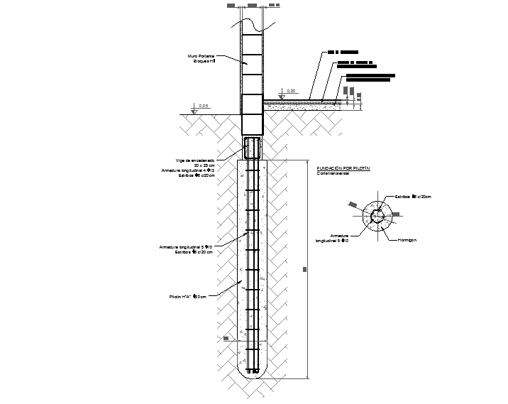Reinforced concrete column detail in cad