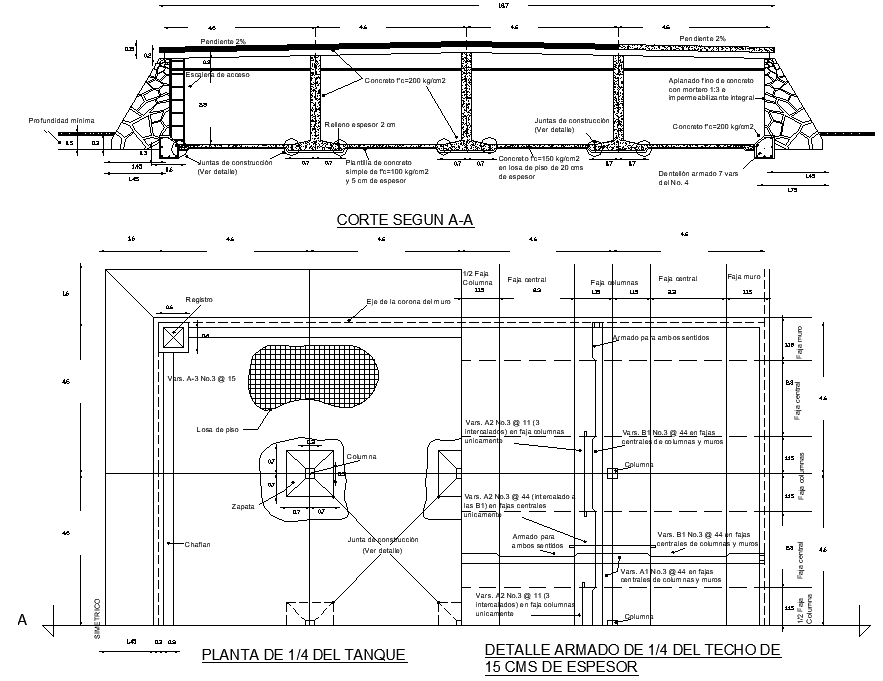 Reinforced detail of the wall 15 cms thick layout file