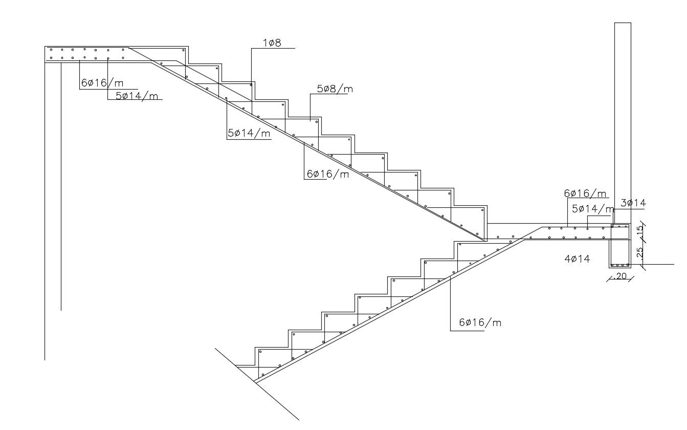 Reinforced Bar Staircase Section Drawing AutoCAD File