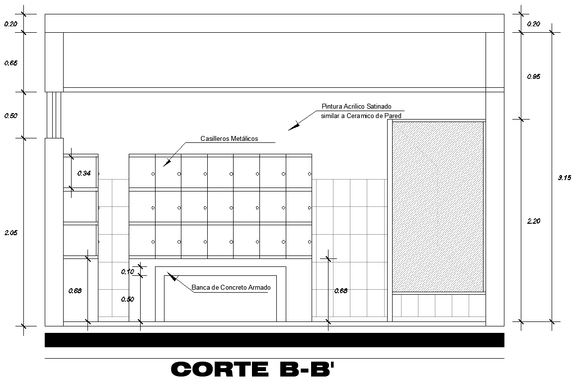 Reinforced concrete base with Metal locker section detail DWG AutoCAD file