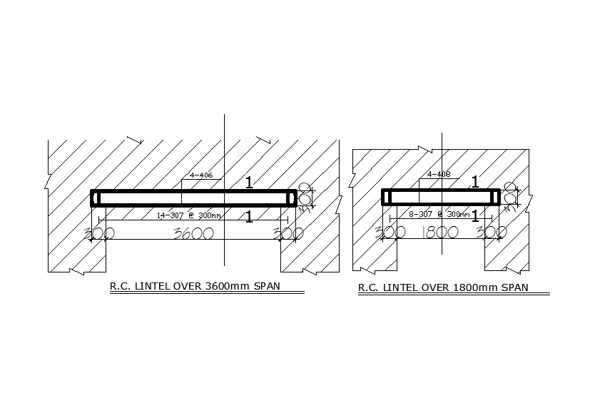 Reinforced concrete lintel beam details are given in this Autocad drawing file. Download the Autocad file.