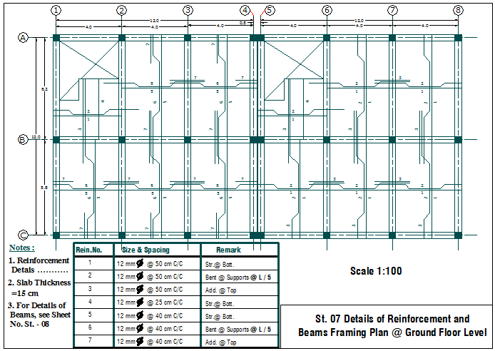Reinforcement arrangement plan layout of slab detail dwg file