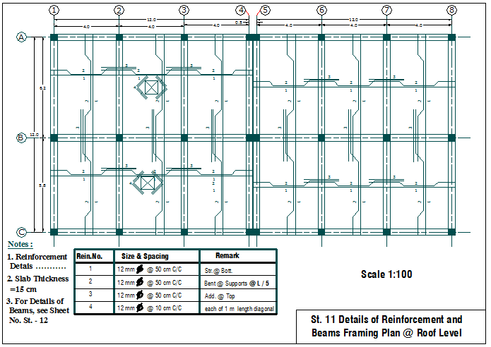 Reinforcement arrangement plan layout of slab detail dwg file