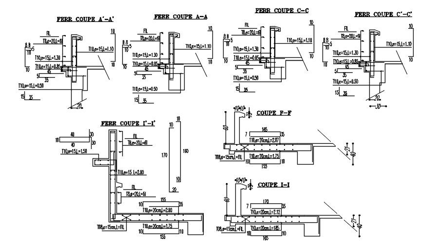 Reinforcement Bar detail drawing of steel formwork structure with section plan and design in Autocad 2D line plan Drawing.