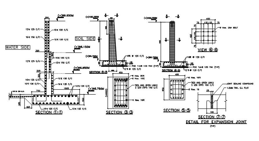 Reinforcement Column Plan And Section Drawing DWG File