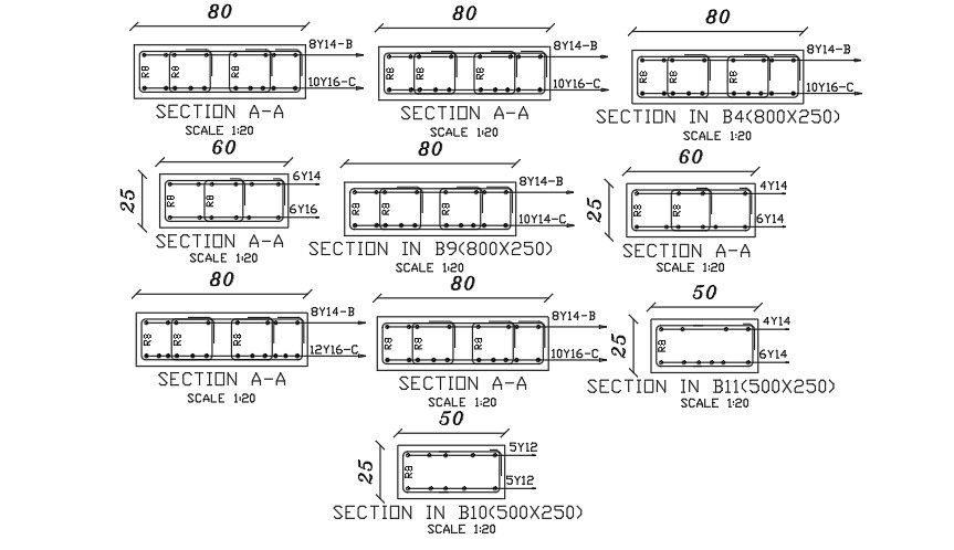 Reinforcement Column Section CAD Blocks Drawing File Download