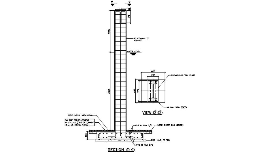 Reinforcement Column Section Drawing Free Download DWG File