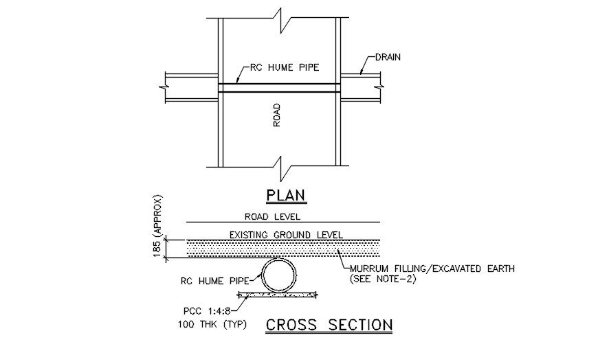 Reinforcement Concrete Pipe Section Drawing DWG File