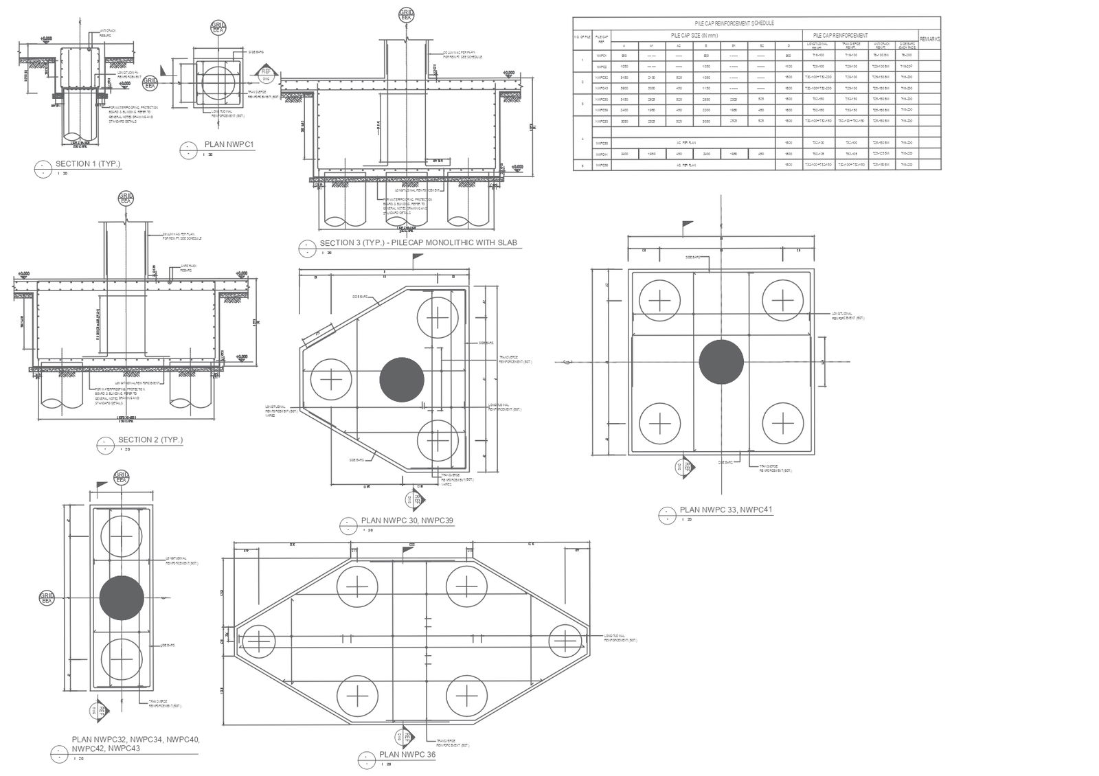 Reinforcement Details for Pile Cap in AutoCAD DWG File
