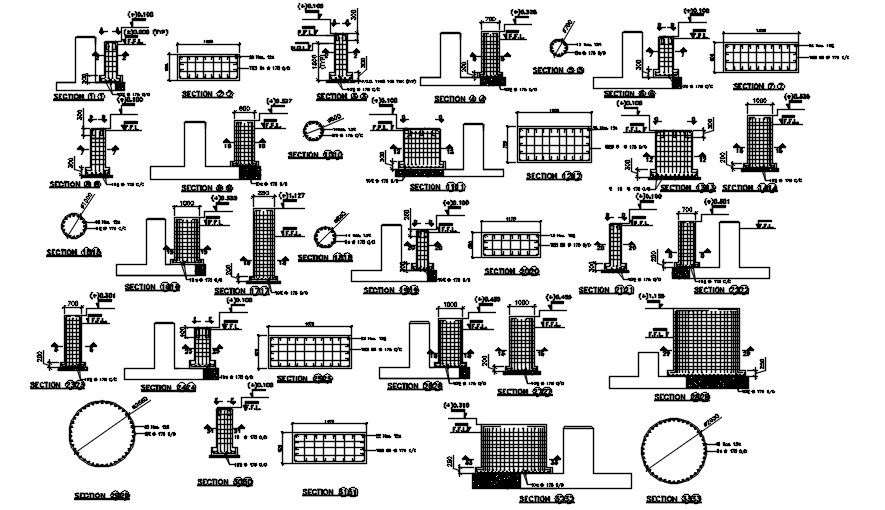 Reinforcement Foundation Blocks Section Drawing DWG File