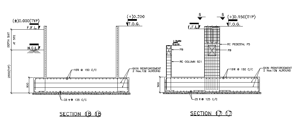 Reinforcement Foundation Section Drawing DWG File