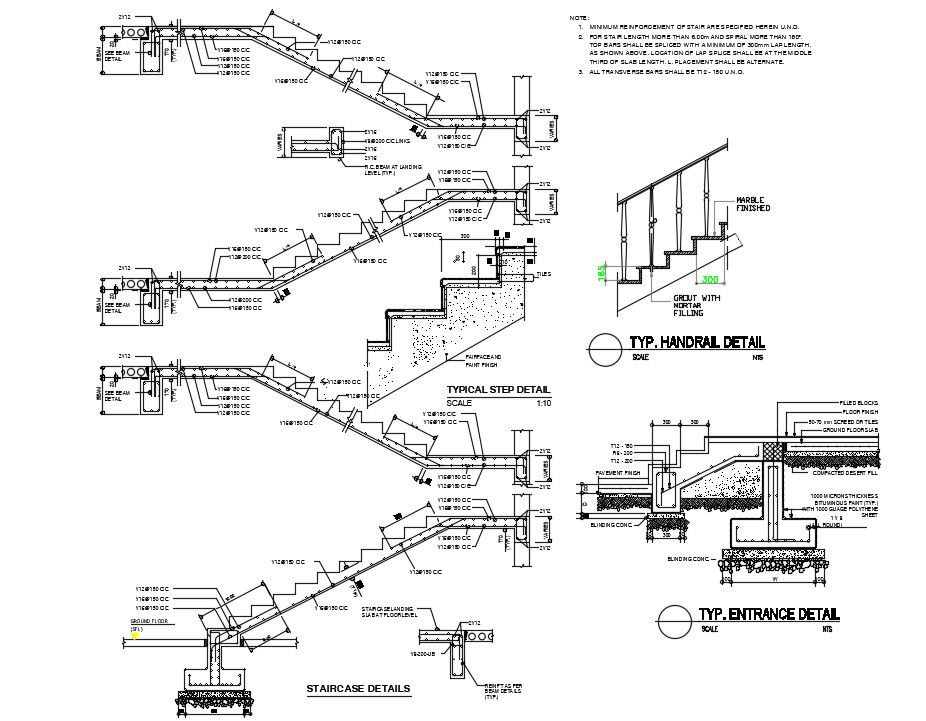 Reinforcement Staircase Section AutoCAD Drawing Download Free DWG File