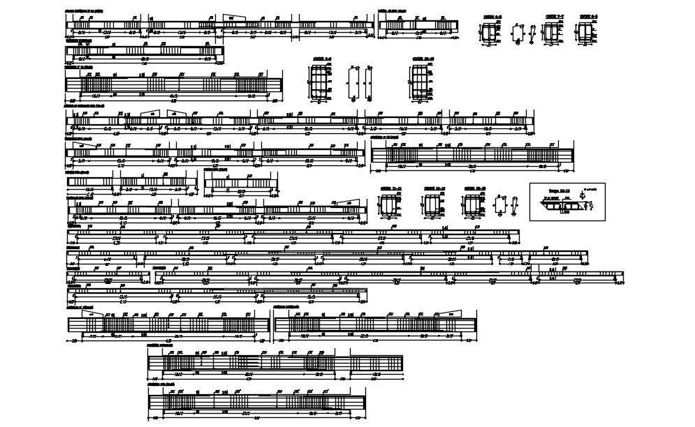 Reinforcement and formwork details of the main beam design in AutoCAD 2D drawing, CAD file, dwg file