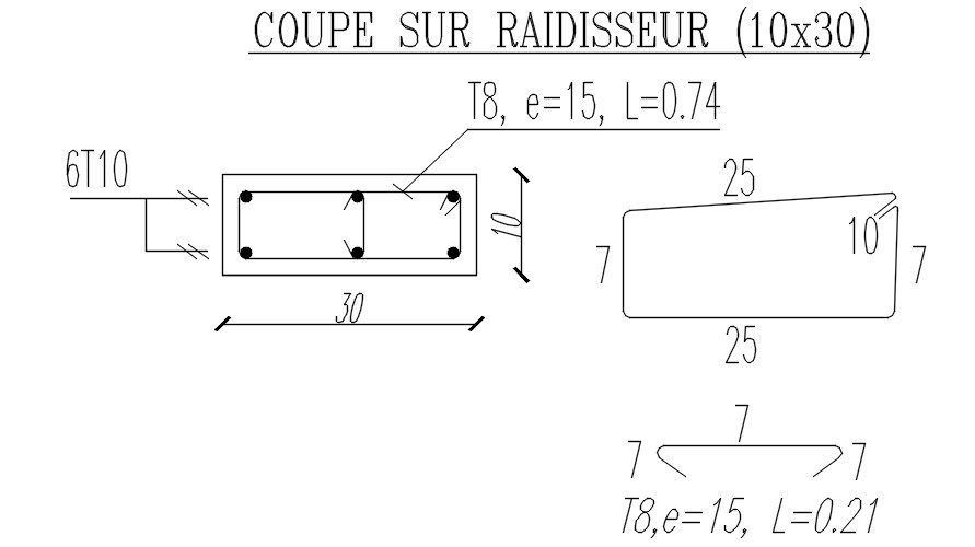 Reinforcement bar cross section view and detailed dimensional design 2d Autocad design DWG fil.