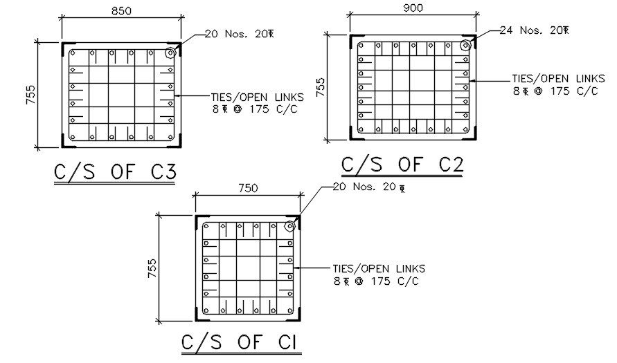 Reinforcement detail of column. Download AutoCAD 2D file.