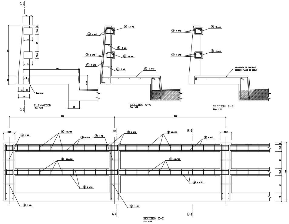 Reinforcement detail of column section drawing. Download the AutoCAD file.