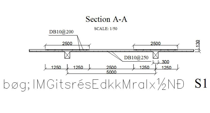 Reinforcement detail of section A-A in AutoCAD 2D drawing, dwg file, CAD file