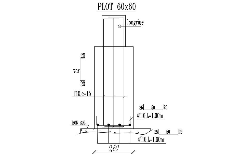 Reinforcement detail of sill level in AutoCAD 2D drawing, CAD file, dwg file