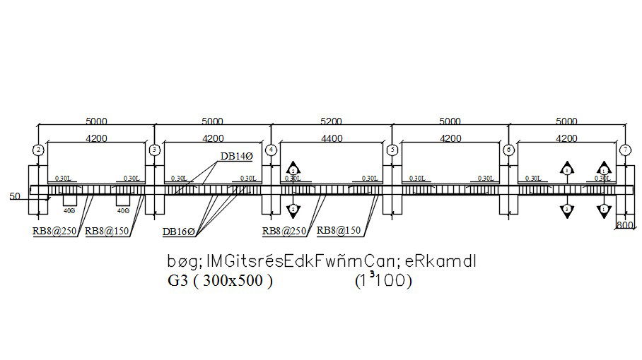 Reinforcement details of beam in AutoCAD 2D drawing, dwg file, CAD file