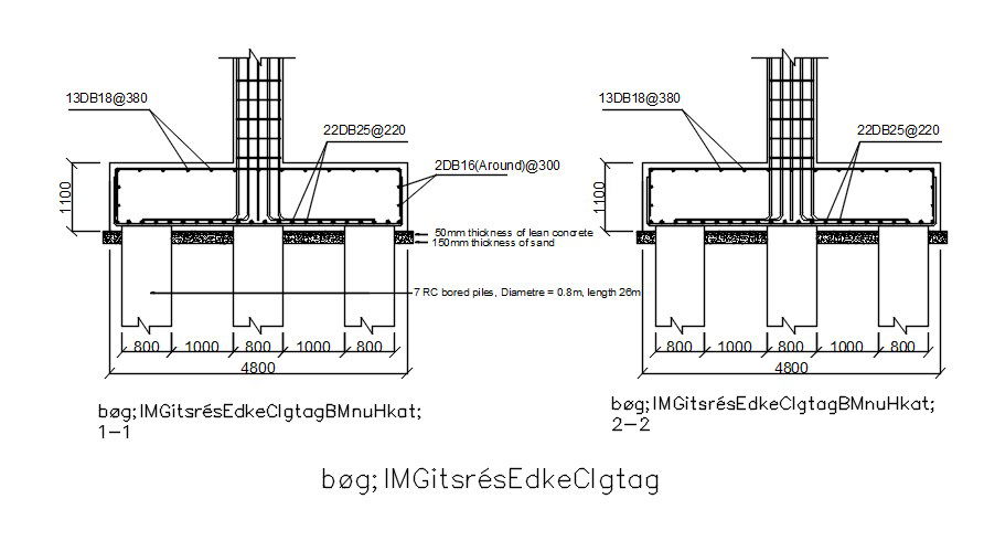 Reinforcement details of foundation in AutoCAD 2D drawing, dwg file, CAD file