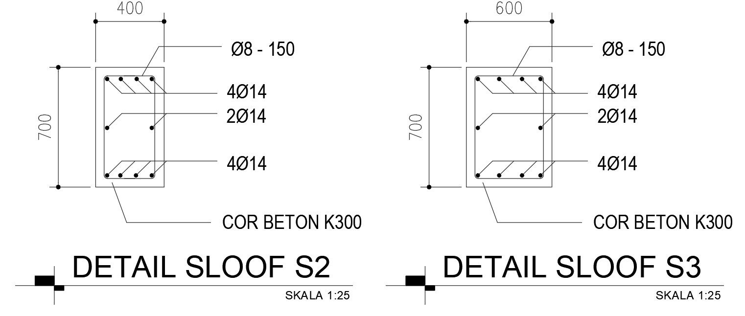 Reinforcement details of sloof in AutoCAD 2D drawing, dwg file, CAD file