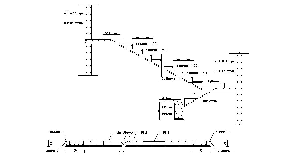 Reinforcement details of structural stair design AutoCAD File