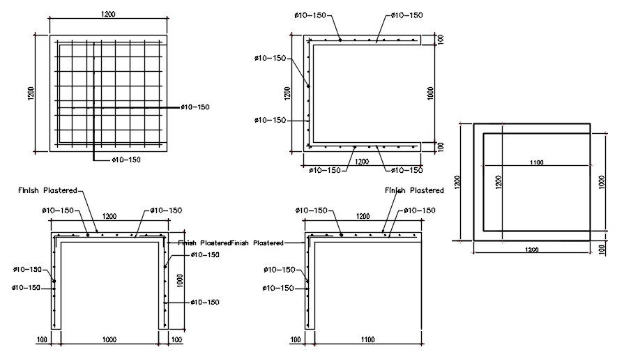 Reinforcement details of structure in AutoCAD 2D drawing, CAD file, dwg file