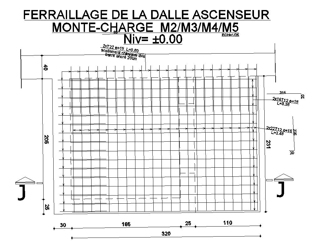 Reinforcement details of the elevator slab in AutoCAD 2D drawing, CAD file, dwg file
