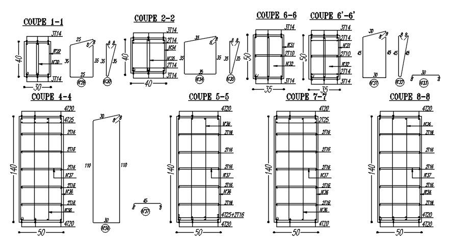Reinforcement details of wall and beam design in AutoCAD 2D drawing, CAD file, dwg file
