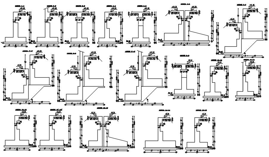 Reinforcement footing foundation line plan layout drawing design in 2D Autocad DWG file.