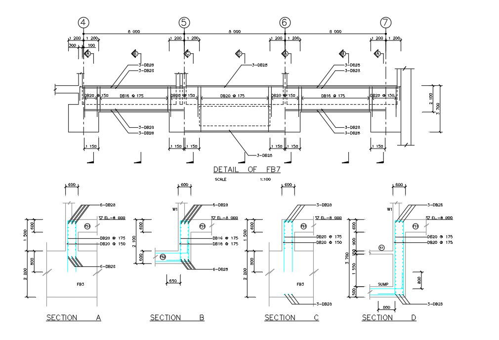 Reinforcement section details are provided in this AutoCAD DWG file. Download the AutoCAD DWG file .