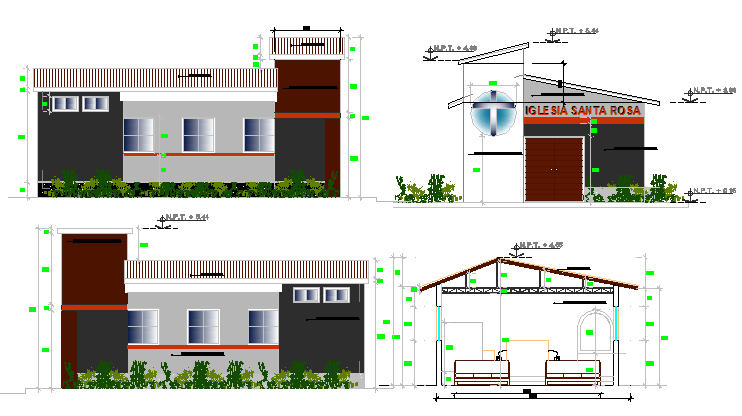 Religious church elevation and sectional details dwg file