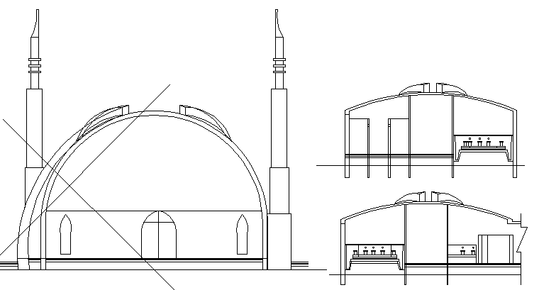 Religious city mosque full elevation details dwg file